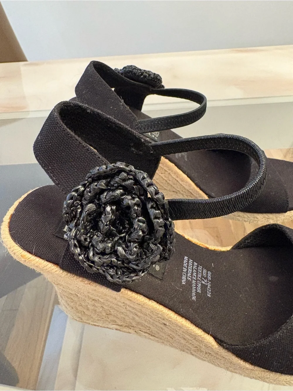 Fashion Bug Women's Black Wedge Slingback Sandals Flower Accent Slip On 7.5
